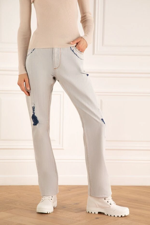 Ermanno Scervino әйелдерге арналған мақтадан жасалған ақ түсті джинсы көк тігістермен 158730 - фото 3