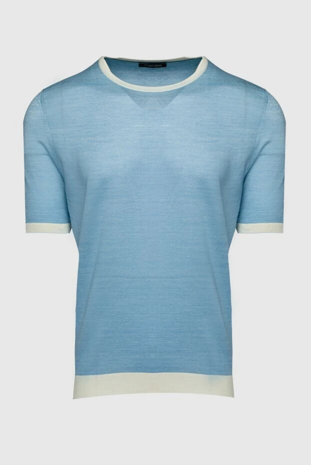 Lightweight blue silk jumper with white trim - photo 1