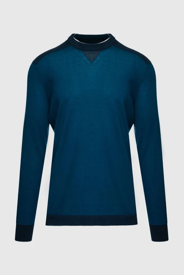 Контраст шынтақ жастықшалары бар көк түсті кашемир свитері - фото 1