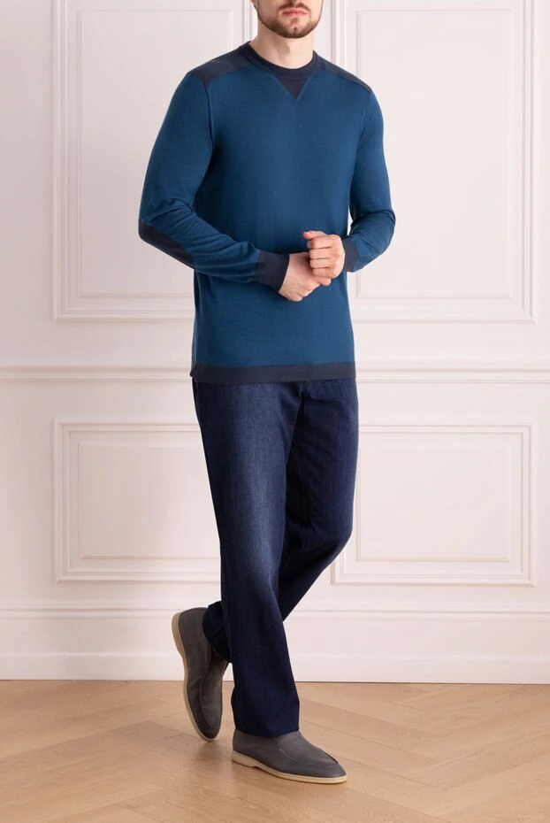 Stefano Ricci blue cashmere jumper with contrasting elbow pads 158743 - photo 2