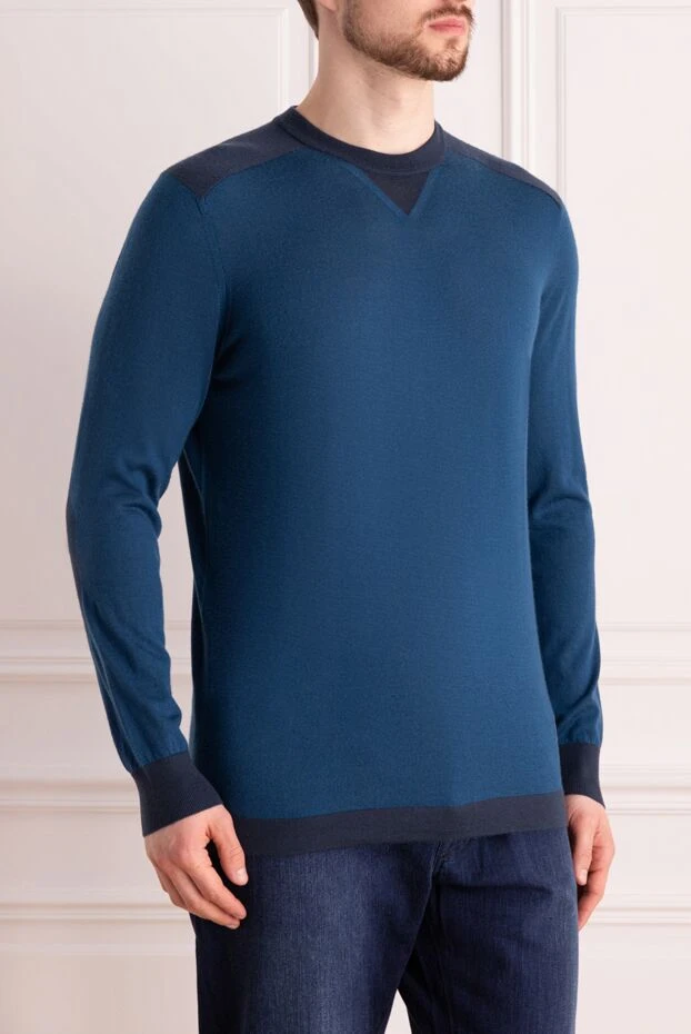 Stefano Ricci blue cashmere jumper with contrasting elbow pads 158743 - photo 3
