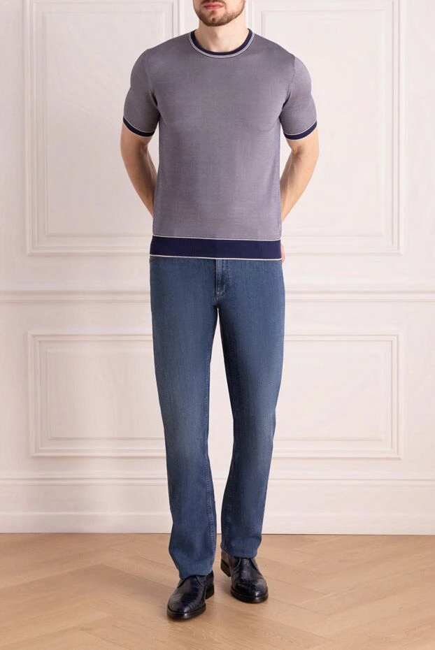 Stefano Ricci short sleeve jumper made of silk and cotton blue for men 158781 - photo 2