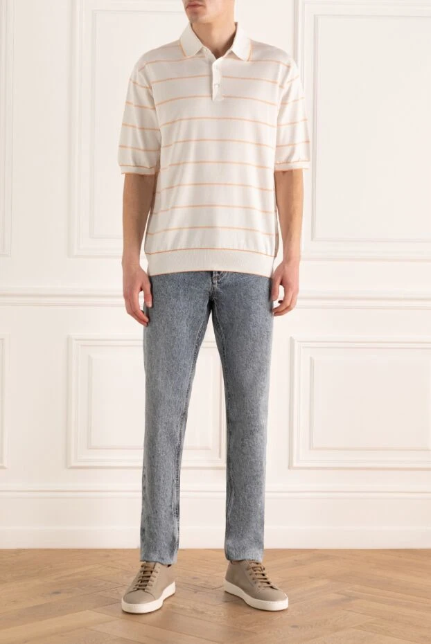 Stefano Ricci milk-colored silk polo shirt with a thin peach stripe
 158795 - photo 3