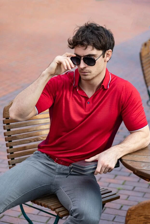 Stefano Ricci поло из шелка, хлопка и льна красное мужское 158811 - фото 2