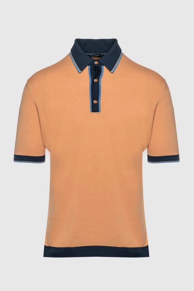 Caramel-colored knit polo with navy blue trim
- photo 1