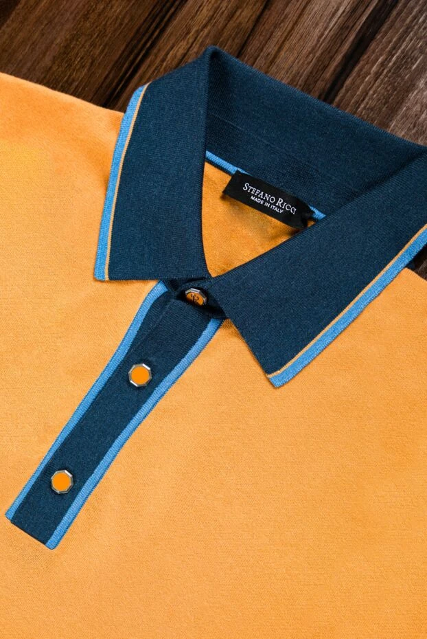 Caramel-colored knit polo with navy blue trim
 - photo 2