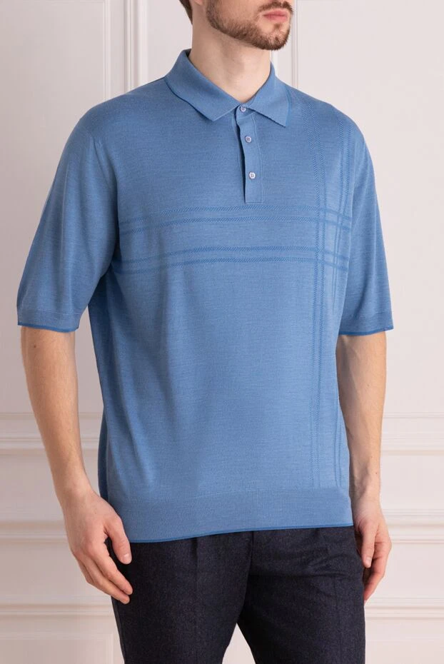 Stefano Ricci blue silk and linen polo for men 158834 - photo 3