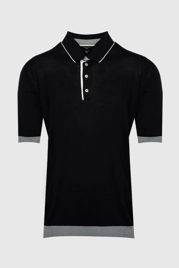 Deep black silk polo shirt with contrast collar trim
- photo 1
