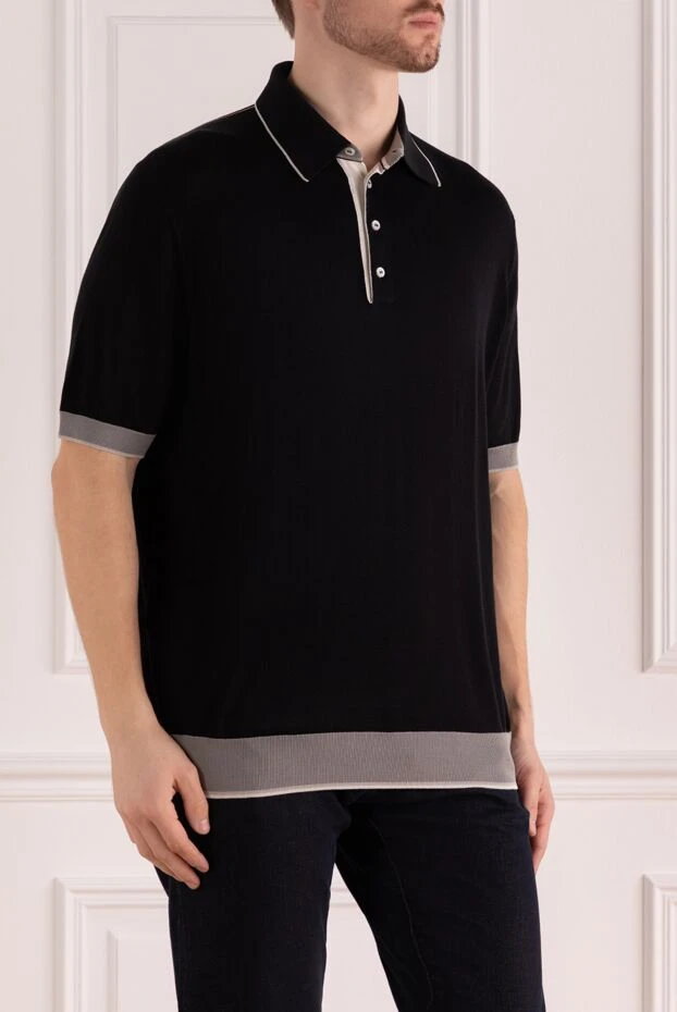 Stefano Ricci deep black silk polo shirt with contrast collar trim
 158836 - photo 3