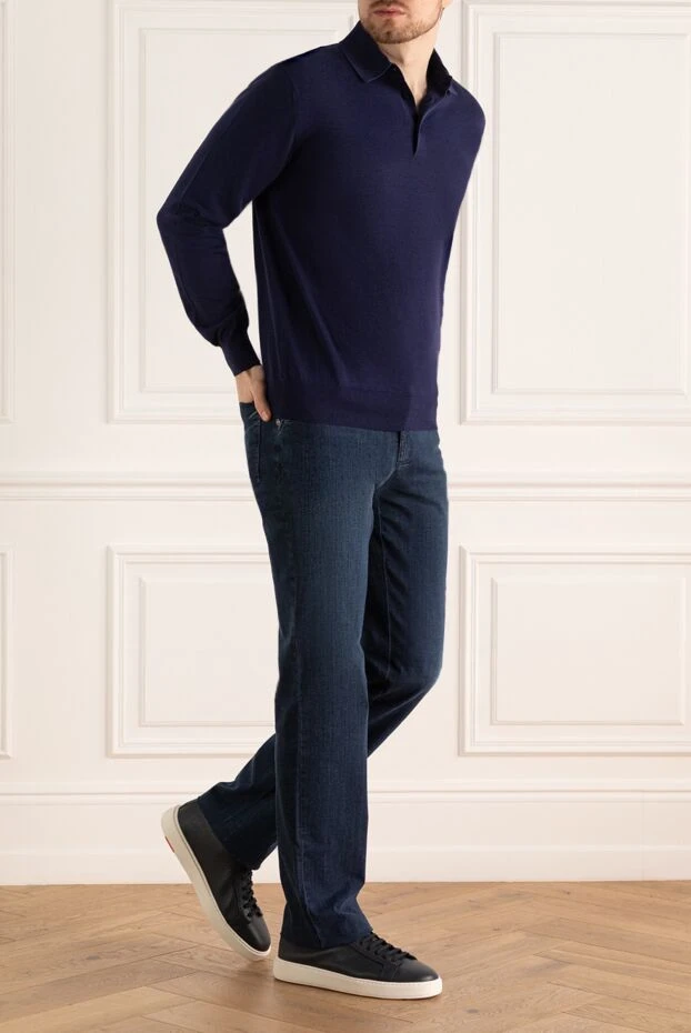 Ерлерге арналған көгілдір ұзын жеңді мақтадан жасалған поло - фото 2