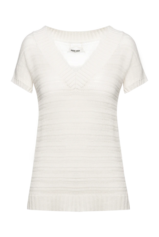 Қысқа жеңді ұзартылған ақ кашемир әйелдер жемпірі - фото 1