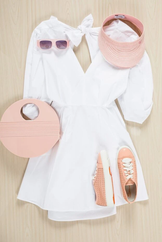 MSGM белое хлопковое платье с рукавами-фонариками и широким поясом
 158904 - фото 2