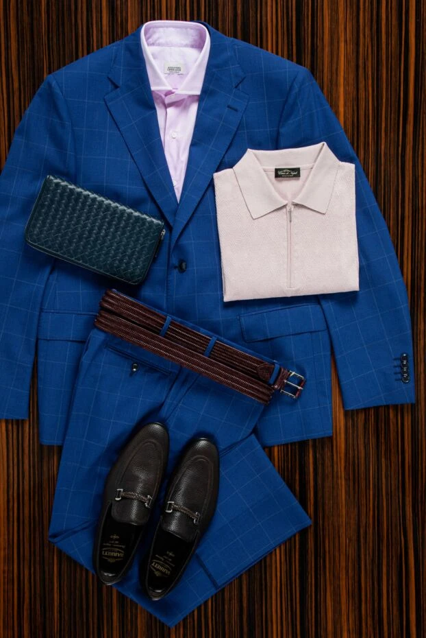 Sartoria Latorre қанық көк контрастты торлы жүннен тігілген костюм ерлерге арналған 158935 - фото 2