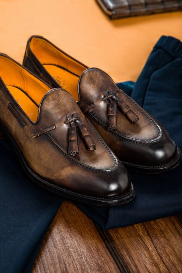 Pellettieri di Parma ерлерге арналған патинасы бар қоңыр былғары лоферлері 158978 - фото 3