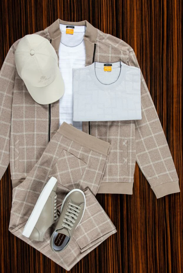 Cesare di Napoli костюм спортивный мужской из хлопка бежевого цвета 159034 - фото 2