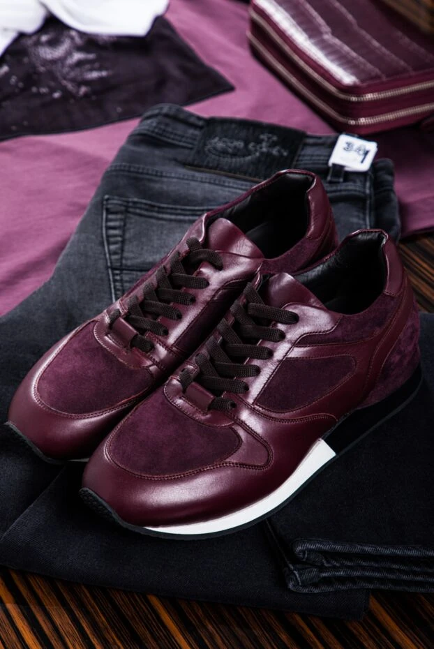 Bontoni burgundy leather and suede sneakers with contrast sole and soft upper
 159045 - photo 3