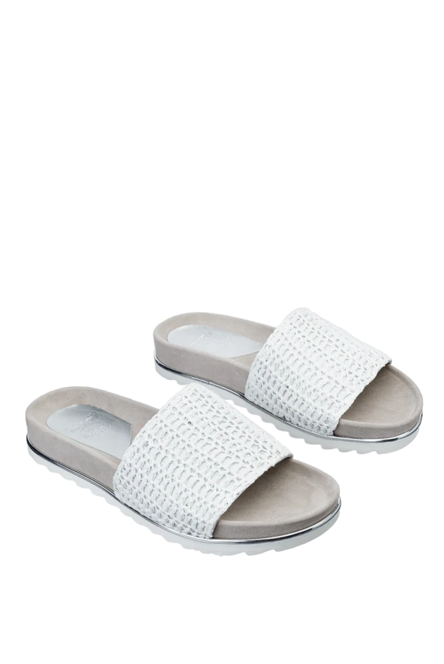 Panicale тоқылған жоғарғы бөлігі бар ақ түсті әйелдердің шкірядан жасалған шльопанкілері 159063 - фото 3