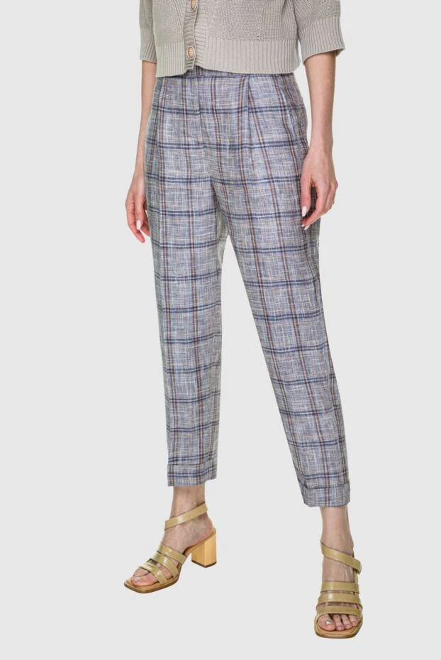 Peserico әйелдерге арналған жоғары белі плаидті зығыр жұқа шалбар 159073 - фото 3