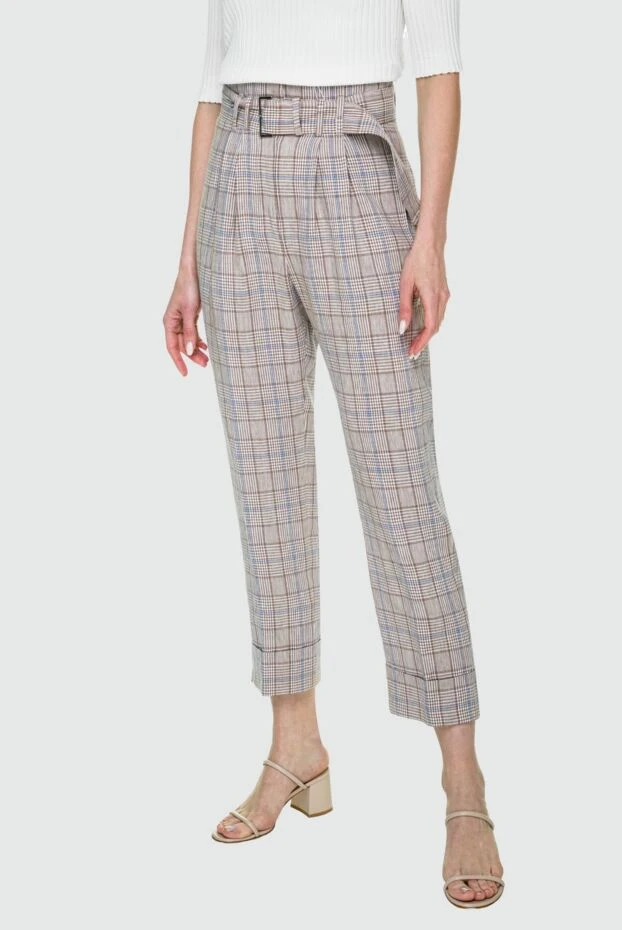 Peserico әйелдерге арналған қоңыр түсті зығыр шалбарлар текшеленген 159087 - фото 3