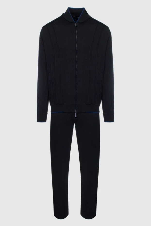 Костюм спортивный мужской из хлопка, шелка и полиамида черный - фото 1