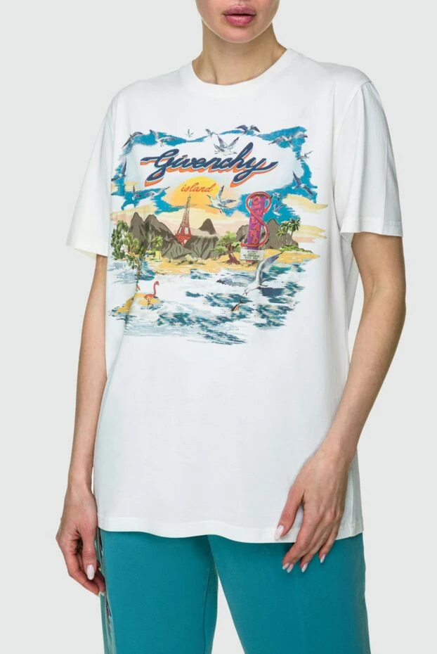 Givenchy белая футболка с тропическим пейзажем и логотипом island 159270 - фото 3