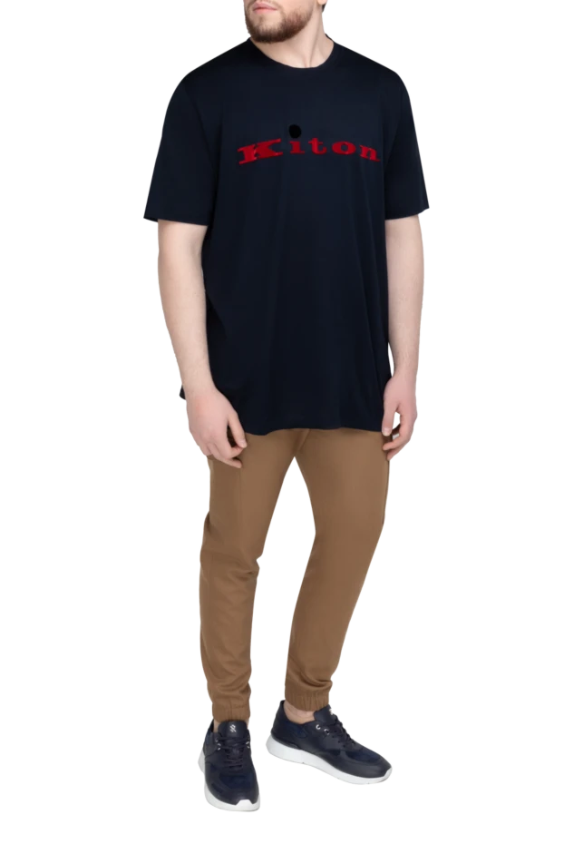 Kiton футболка из хлопка темно-синяя мужская с крупным логотипом 195516 - фото 3