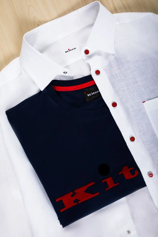 Kiton трикотажная футболка в насыщенном синем оттенке с контрастным логотипом
 159336 - фото 3