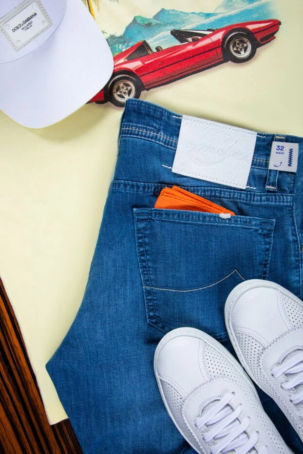 Jacob Cohen мужские синие джинсы с легким эффектом состаривания
 159360 - фото 3