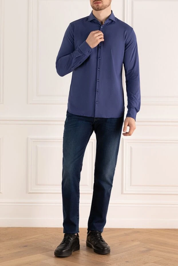 Jacob Cohen man men's blue polyamide and elastane shirt купить с ценами и фото 159369 - photo 2