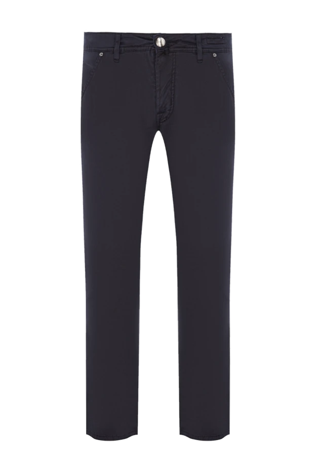 Мужские джинсы из хлопка с косыми карманами в синем тоне с классической посадкой - фото 1