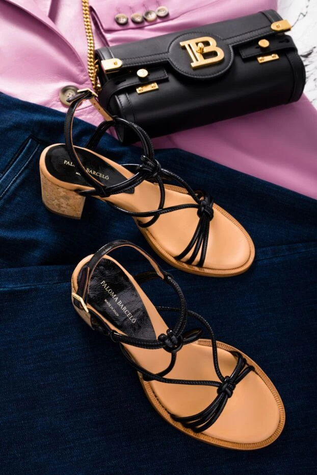 Босоножки женские чёрные кожаные с тонкими ремешками и узлами - фото 2