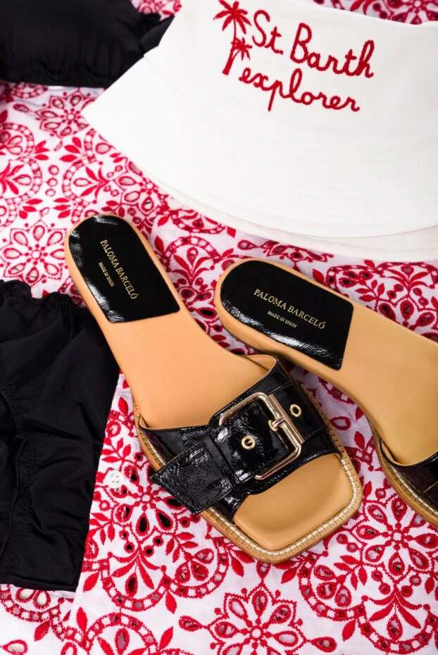 Қара түсті пряжкасы бар әйелдердің шкірядан жасалған шльопанкілері - фото 2