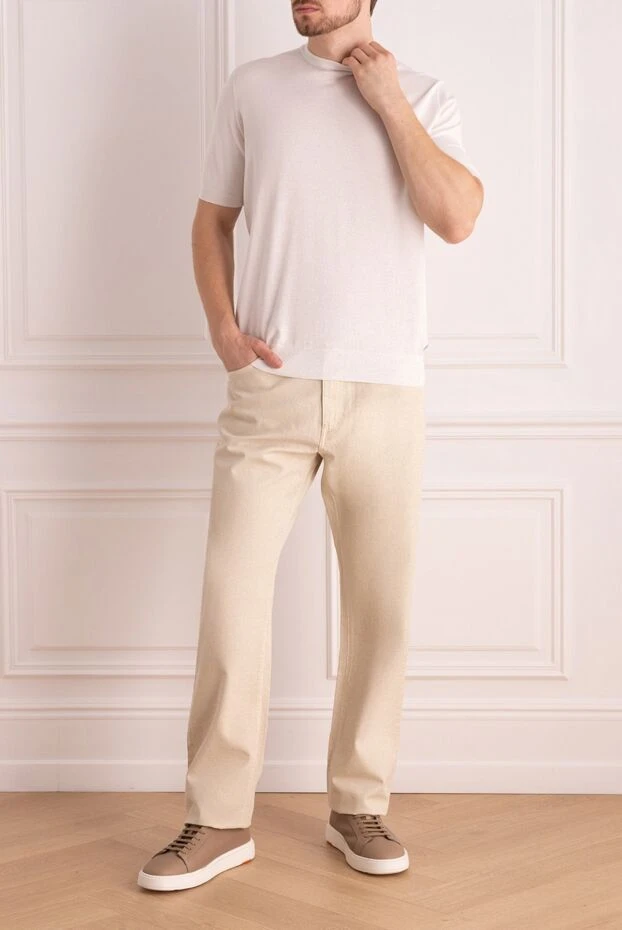 Loro Piana man white cotton trousers for men купить с ценами и фото 159436 - photo 2