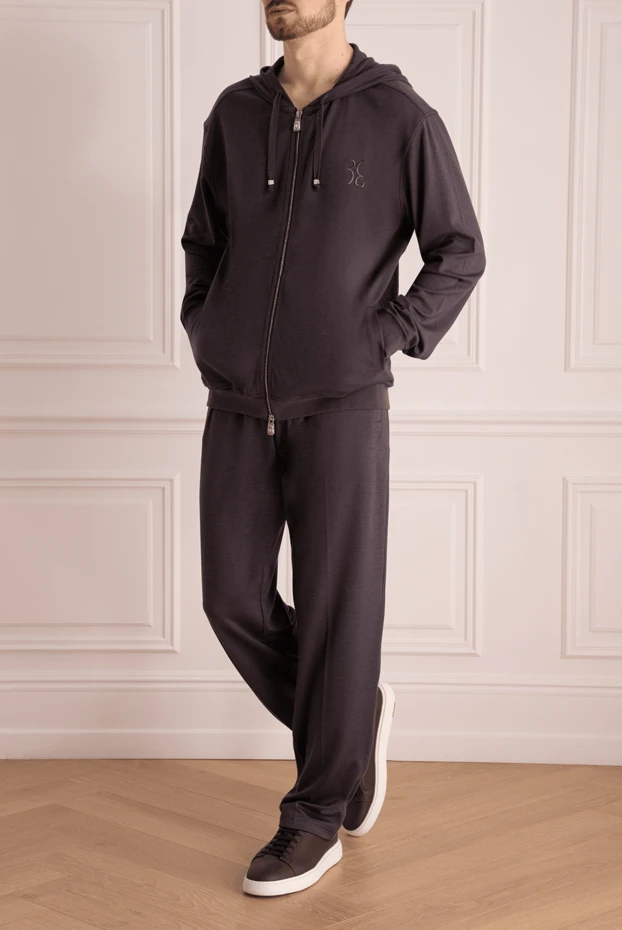 Billionaire жібек пен мақтадан тігілген ерлер спорттық костюмі, сұр түсті 159540 - фото 3