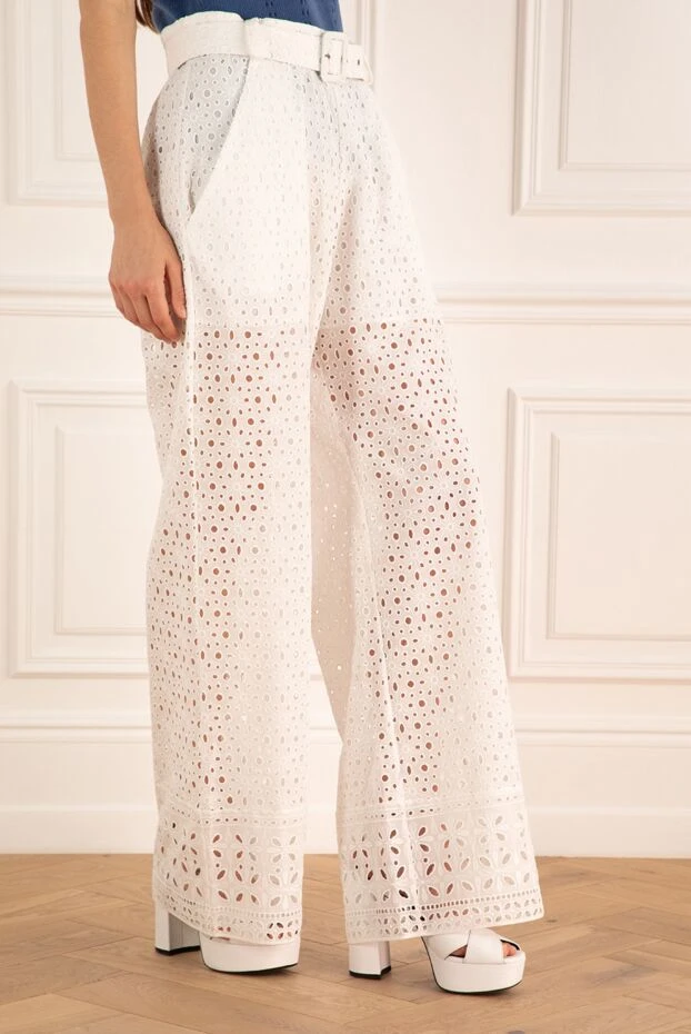Charo Ruiz women's perforated white trousers with a belt 159559 - photo 3