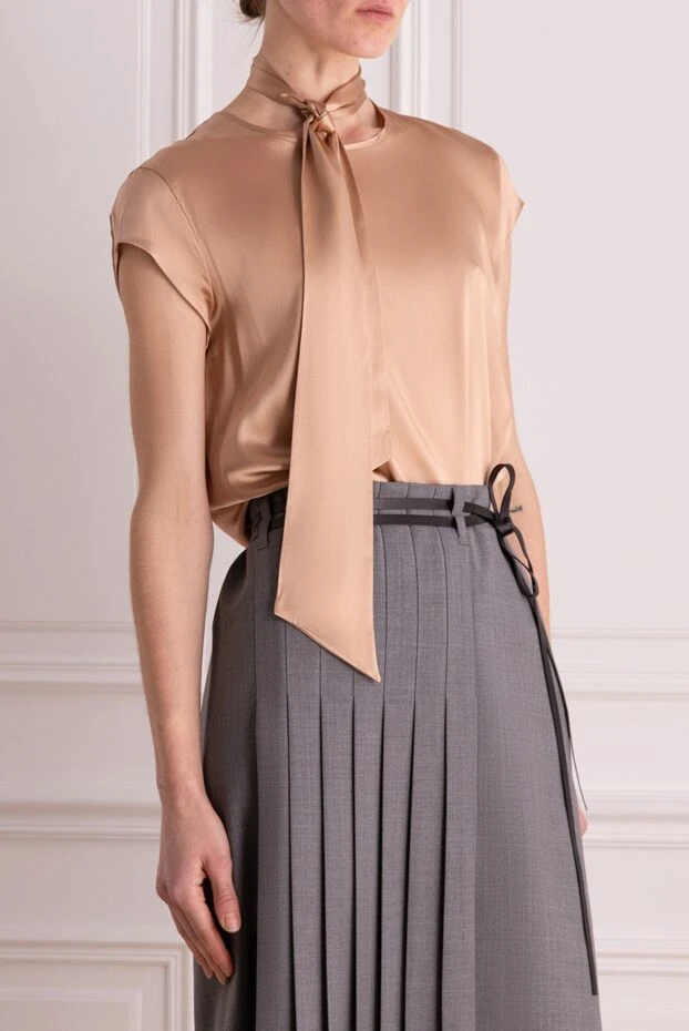 D.Exterior блуза женская с завязками на воротнике бежевая 159603 - фото 3