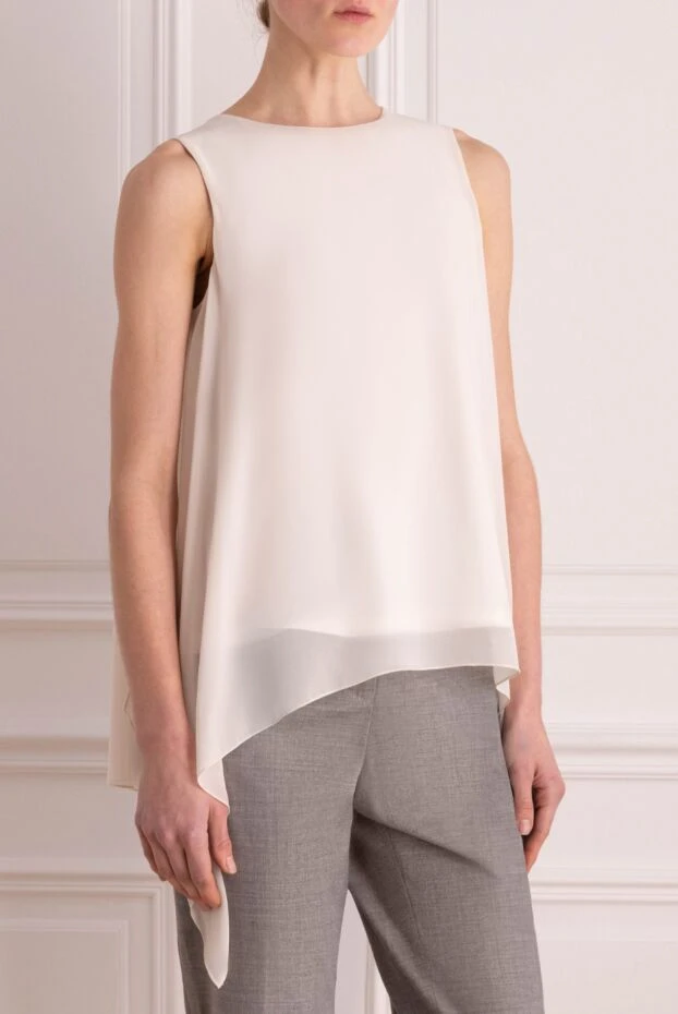 Peserico блуза женская без рукавов и с асимметричным низом белая 159611 - фото 3