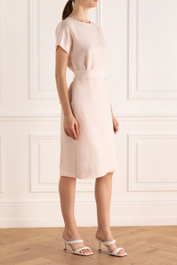 Peserico льняное платье в полоску с коротким рукавом и поясом бантом

 159621 - фото 3