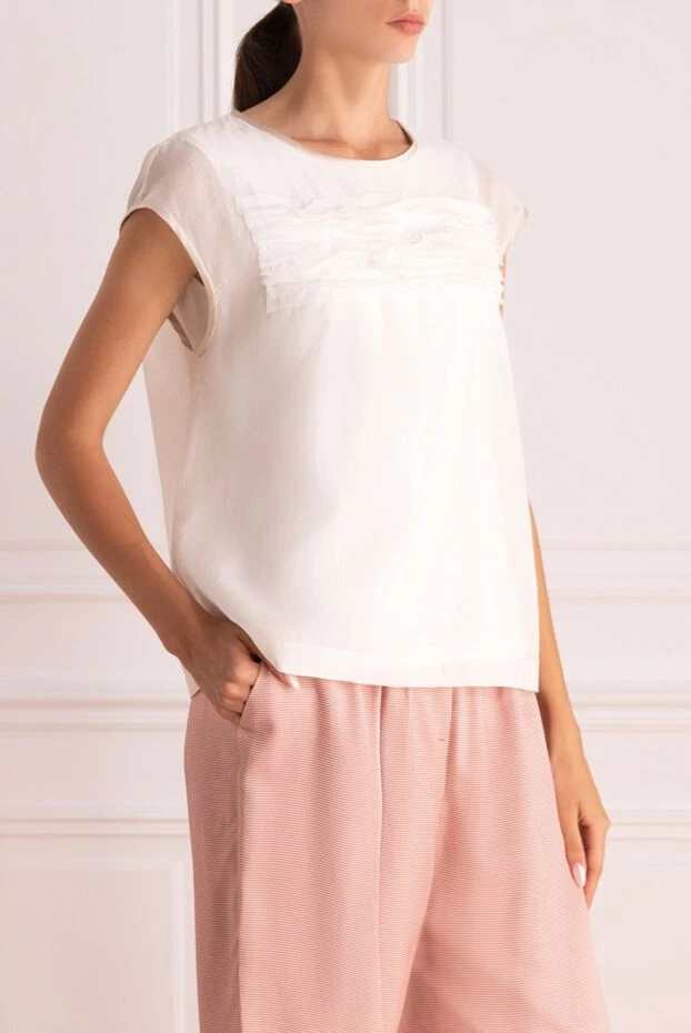 Peserico блуза женская с узором на груди белая 159624 - фото 3