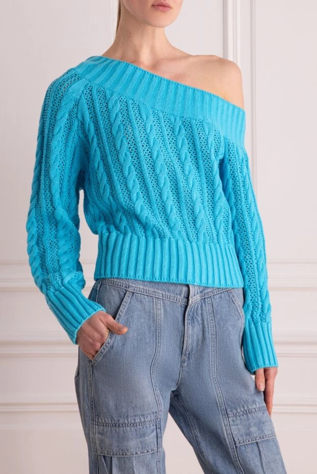 MSGM ажурный хлопковый джемпер с асимметричным вырезом и рельефным узором в стиле кэжуал голубого цвета 159680 - фото 3