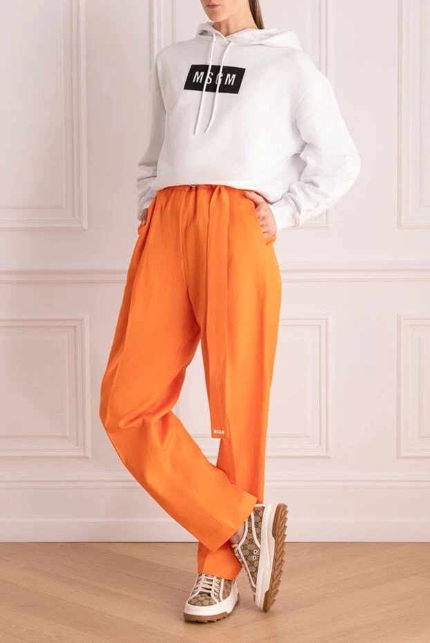 MSGM woman orange cotton and linen trousers for women купить с ценами и фото 159689 - photo 2