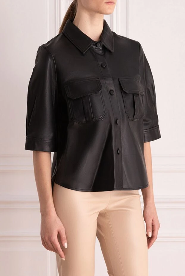 Max&Moi блуза женская кожаная с короткими рукавами черная 159734 - фото 3