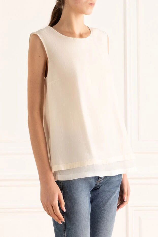 Peserico блуза кремовая женская из шелка без рукавов 159749 - фото 3