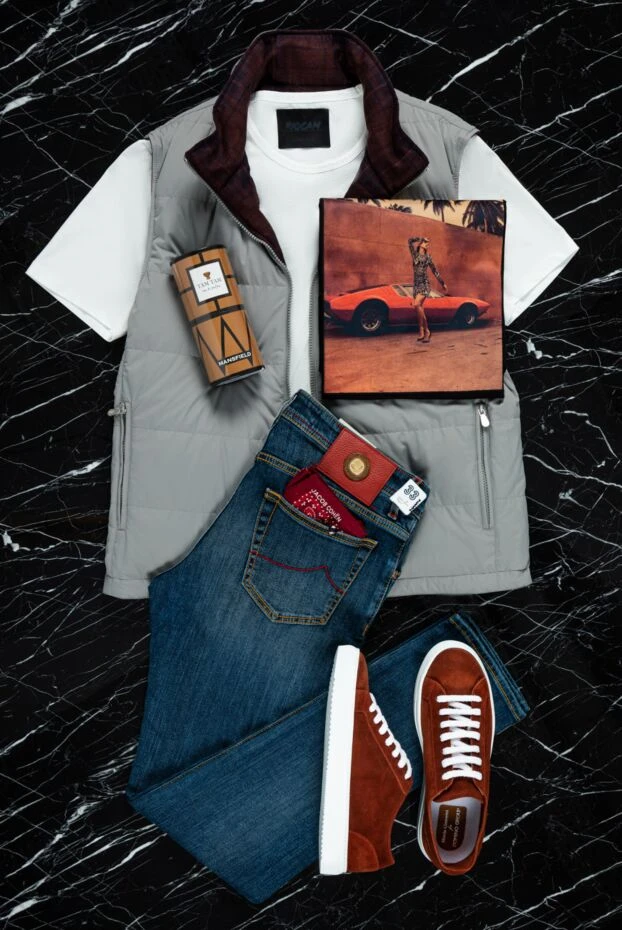 Brunello Cucinelli жилет из шерсти, льна и шелка бордовый. мужской 159757 - фото 2