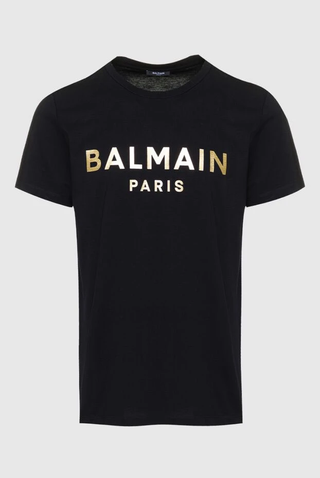Balmain хлопковая черная футболка с металлизированным логотипом в оттенке золота 195700 - фото 1