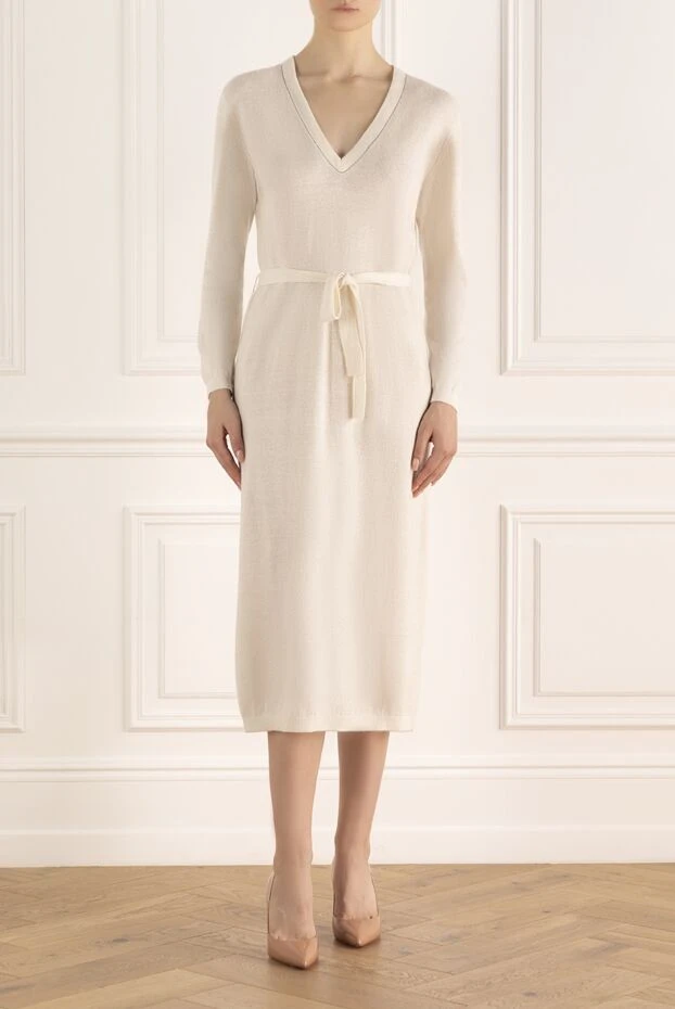 Brunello Cucinelli woman white cashmere and linen dress for women купить с ценами и фото 159851 - photo 2