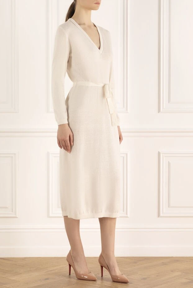Brunello Cucinelli white cashmere and linen dress for women 159851 - photo 3