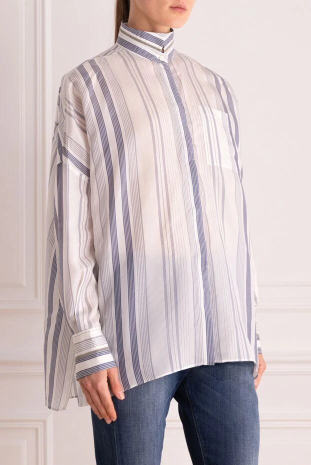 Brunello Cucinelli жібектен жасалған әйелдер көйлегі жолақты өрнекпен сұр 159864 - фото 3