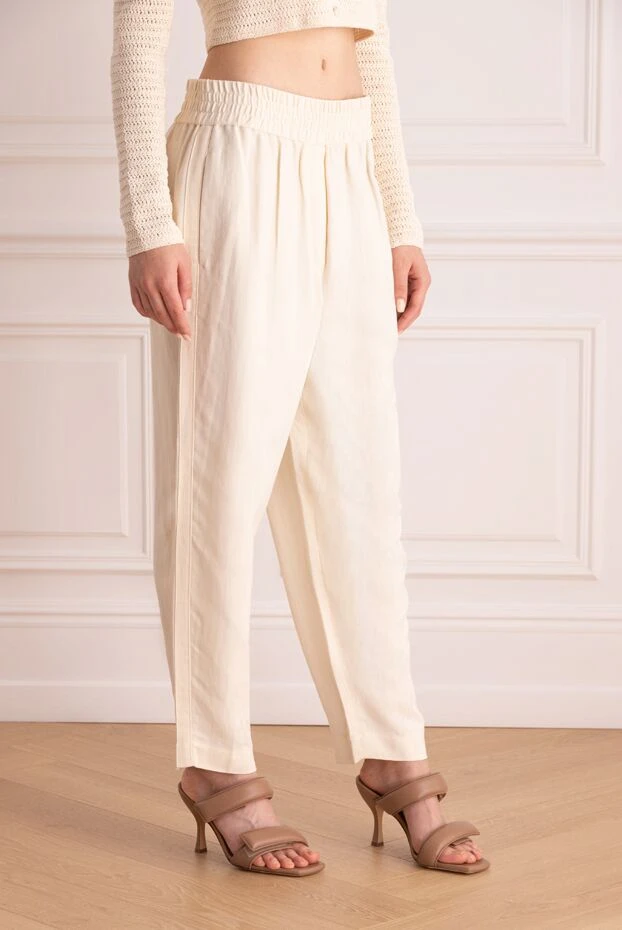 Brunello Cucinelli брюки женские на резинке белые 159865 - фото 3