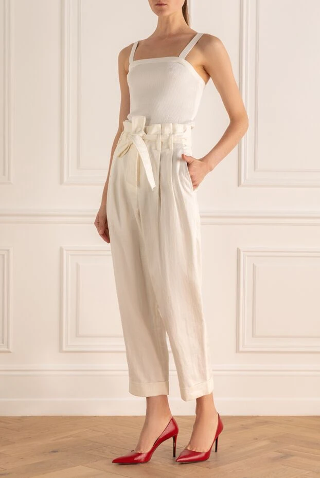 Brunello Cucinelli woman white polyamide and linen trousers for women купить с ценами и фото 159911 - photo 2